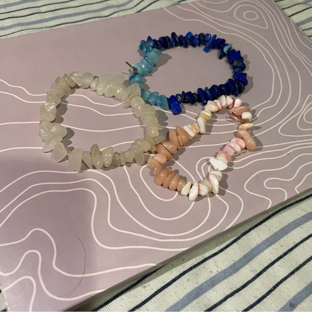 Multi-Color Stone Chip Bracelets — Pink, Blue, White